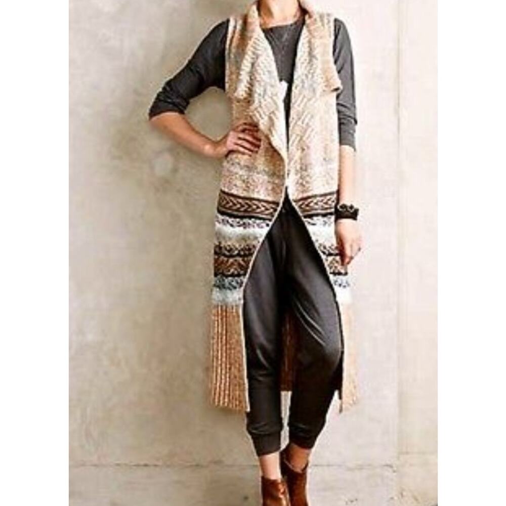 Anthropologie Sleeping On Snow Quillins Jacquard Vest Cardigan Duster Size XS